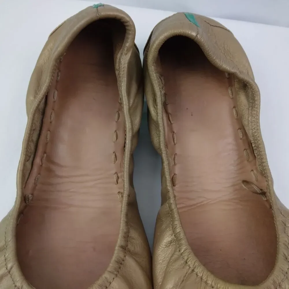 Tieks By Gavrieli Metallic Gold Ballet Flats Leather Teal Accents Women's Size 9 - Picture 4 of 12